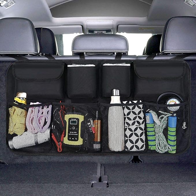 Car Organizer for a roadtrip with your car to display how to organize your stuff